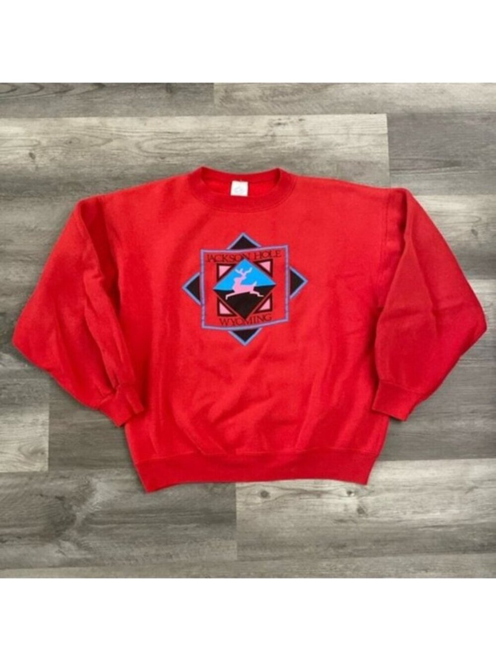 VTG Pannill Jackson Hole Wyoming Graphic Sweatshirt Red Crew USA 80s RARE XL